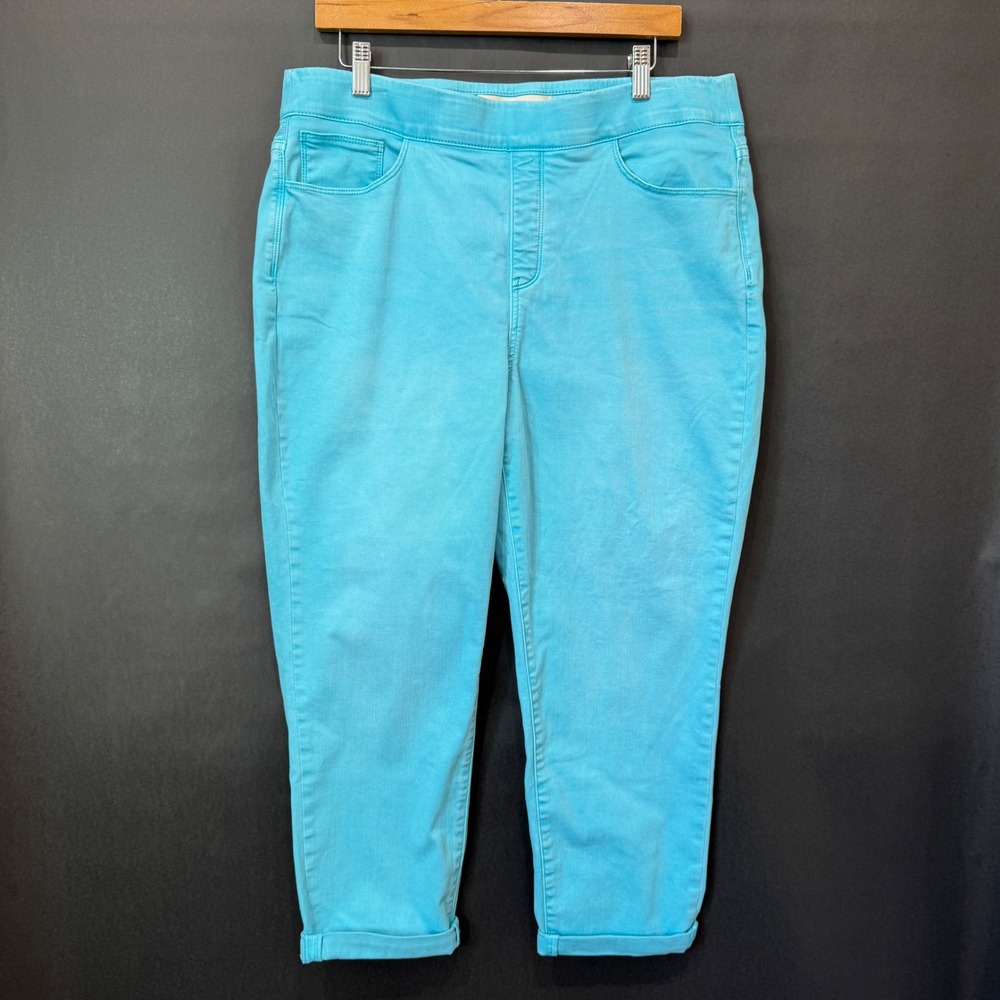 Soft Surroundings Womens Turquoise Blue Pull On Cropped Pants Size L 2FH05